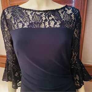 Lauren Ralph Lauren Black and Blue Dress with Lace Details
